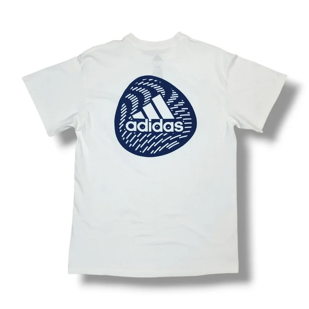 Adidas Plain Front Blue Back Graphic Print White T-Shirt Men's Small‎